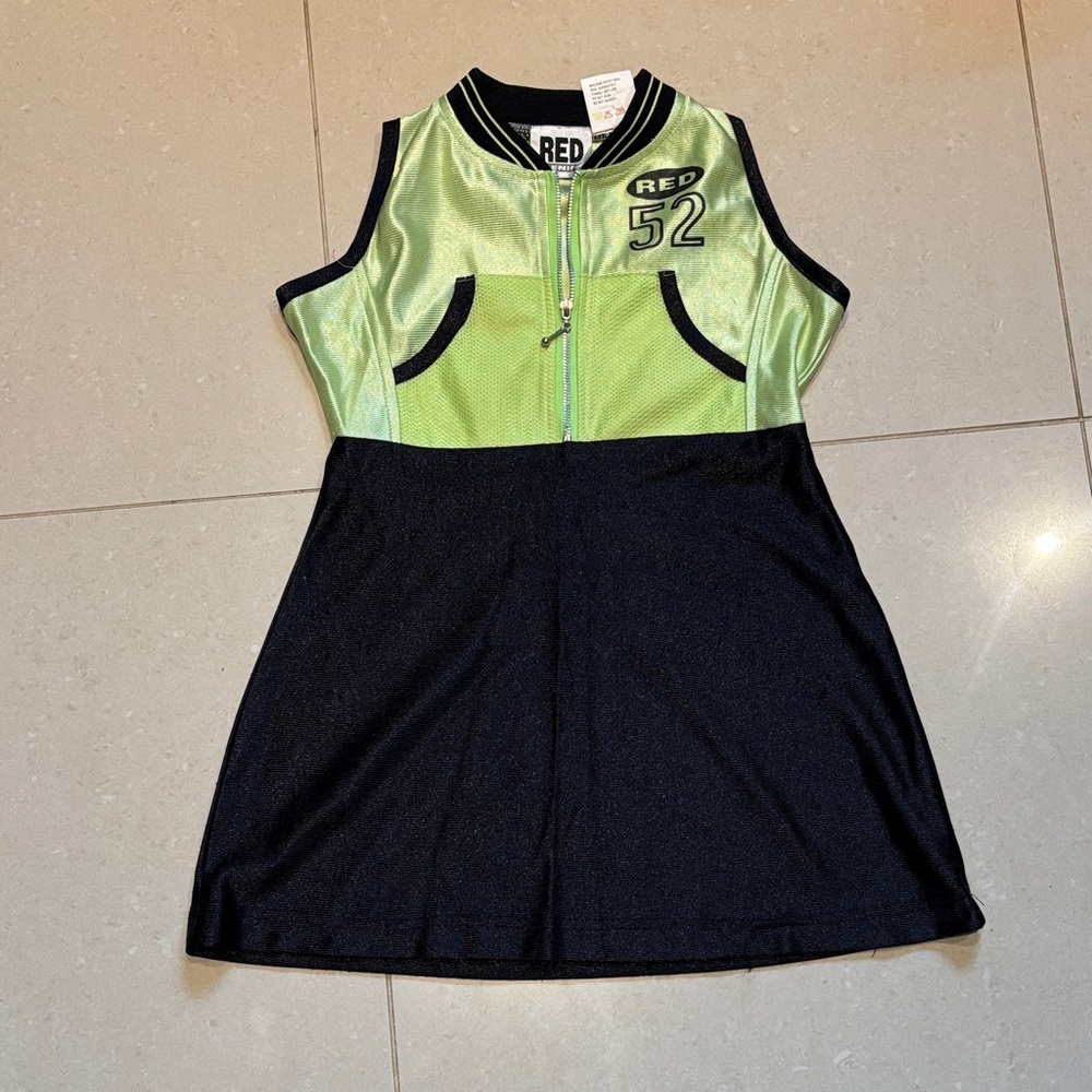 Vintage Girls Green and Black Sleeveless Dress